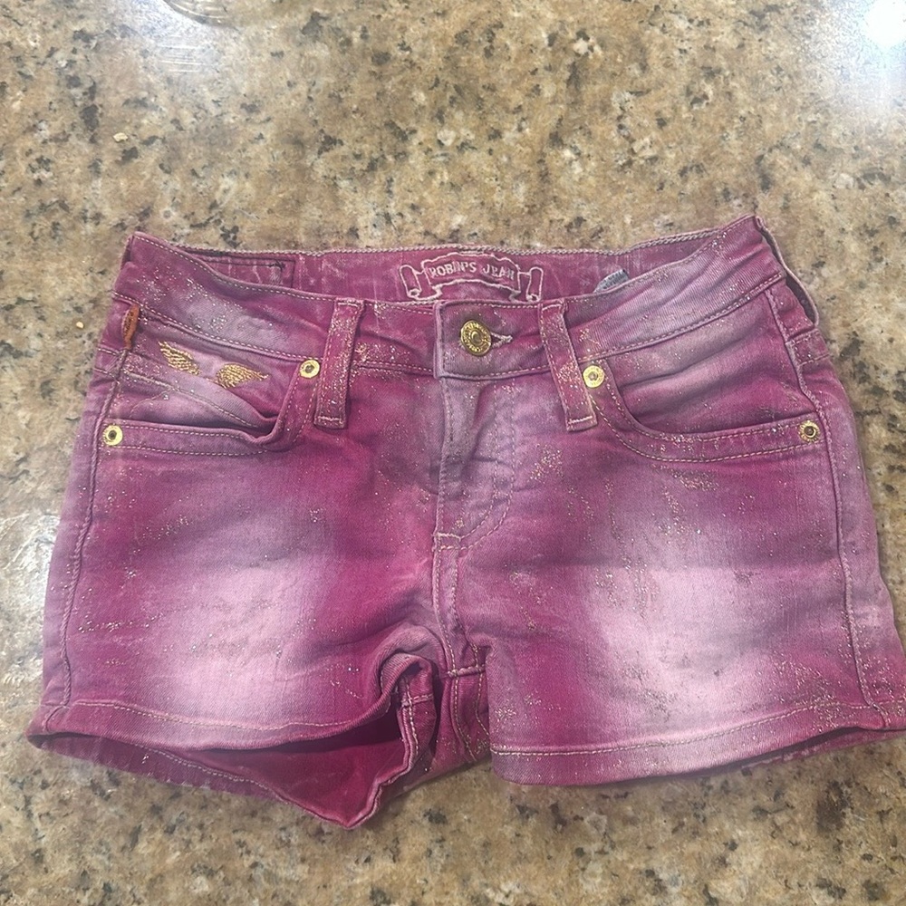 Robin’s Jeans Shorts. Pink with shimmer gold throughout!